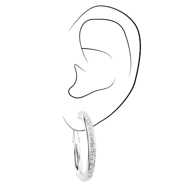 Traveller Clip Oorbellen - Hoops - Zilverkleurig - Preciosa Kristallen - 33 mm