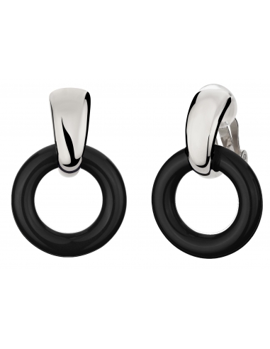 Traveller Drop Clip Earrings Platinum plated black resin - 157220RH