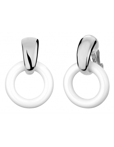 Traveller Drop Clip Earrings Platinum plated white resin - 157225