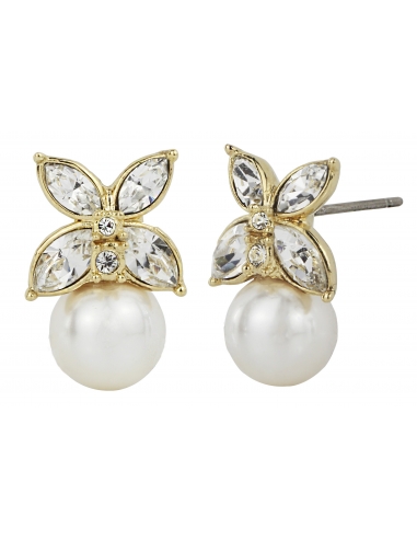 Traveller Pierced earrings - Butterfly - Gold plated - Preciosa crystals - Pearls - 8mm - 114225