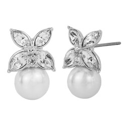 Traveller Pierced earrings - Butterfly - Platinum plated - Preciosa crystals - Pearls - 8mm - 114226