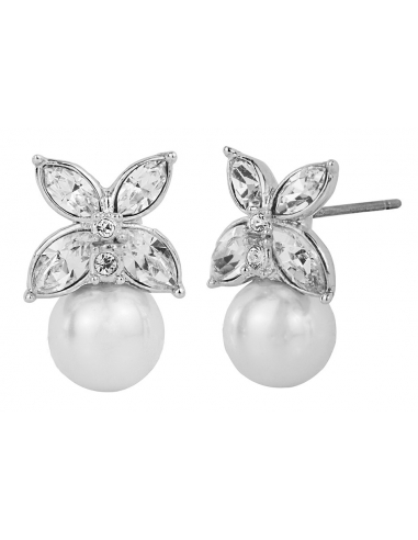 Traveller Pierced earrings - Butterfly - Platinum plated - Preciosa crystals - Pearls - 8mm - 114226