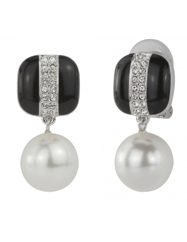 Traveller Clip earrings - Platinum plated - Preciosa crystals - Pearls - 114224