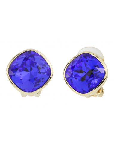 Traveller Clip Oorbellen - Verguld - Swarovski Kristallen - Majestic Blue - 15x15 mm - 157407