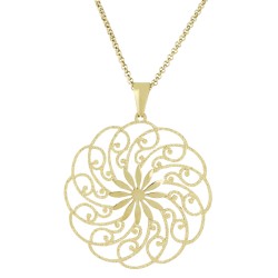 Traveller Halskette mit Anhänger - Edelstahl - Vergoldet - Ornamentierte Blume - Glitzereffekt - 50-60 cm - 181025