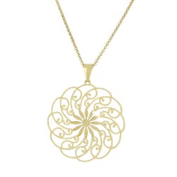 Traveller Halskette mit Anhänger - Edelstahl - Vergoldet - Ornamentierte Blume - Glitzereffekt - 50-60 cm - 181025