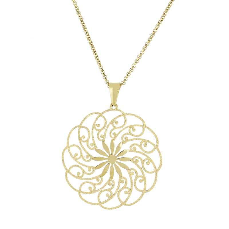 Traveller Ketting met Hanger - Edelstaal - Verguld - Sierlijke Bloem - Glittereffect - 50-60 cm - 181025