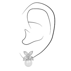 Traveller Pierced earrings - Butterfly - Platinum plated - Preciosa crystals - Pearls - 8mm - 114226