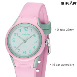 Sinar Horloge - Analoog - Roze / Mint - 29mm - 10 Bar - Verstelbaar Bandje 12-17,5cm