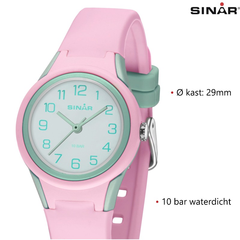 Sinar Horloge - Analoog - Roze / Mint - 29mm - 10 Bar - Verstelbaar Bandje 12-17,5cm