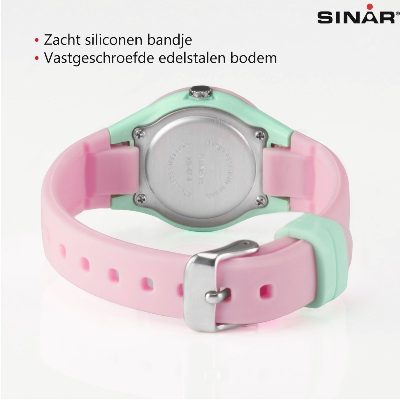 Sinar Horloge - Analoog - Roze / Mint - 29mm - 10 Bar - Verstelbaar Bandje 12-17,5cm