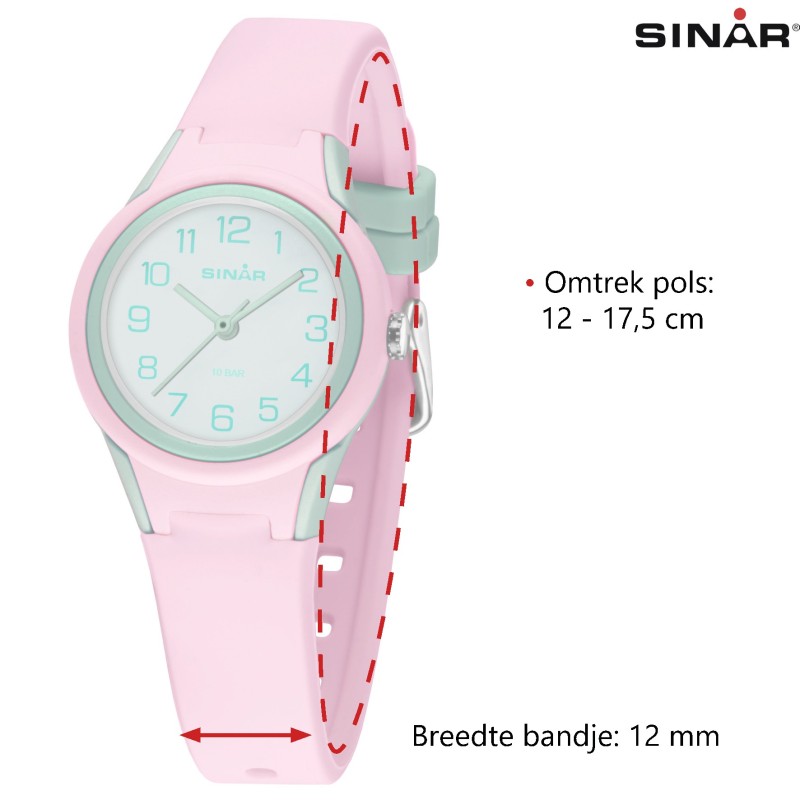 Sinar Horloge - Analoog - Roze / Mint - 29mm - 10 Bar - Verstelbaar Bandje 12-17,5cm