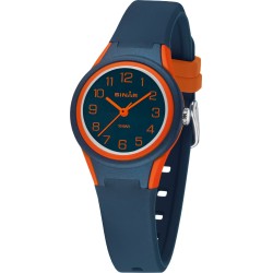 Sinar Armbanduhr - Analog - Dunkel Blau / Orange - 29mm - 10 Bar - Verstellbares Band 12-17,5cm