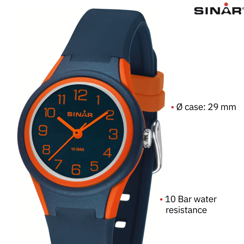 Sinar Watch - Analogue - Dark Blue / Orange - 29 mm - 10 Bar - Adjustable Strap 12-17,5 cm