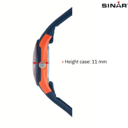 Sinar Horloge - Analoog - Donker Blauw / Oranje - 29mm - 10 Bar - Zacht Verstelbaar Bandje 12-17,5 cm