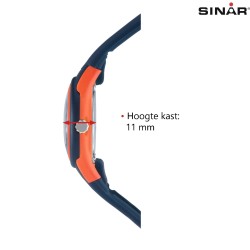 Sinar Horloge - Analoog - Donker Blauw / Oranje - 29mm - 10 Bar - Zacht Verstelbaar Bandje 12-17,5 cm - XB-47-12