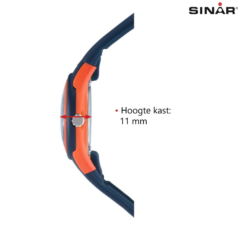 Sinar Horloge - Analoog - Donker Blauw / Oranje - 29mm - 10 Bar - Zacht Verstelbaar Bandje 12-17,5 cm - XB-47-12