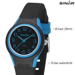 Sinar Horloge - Analoog - Zwart/ Blauw - 29mm - 10 Bar - Zacht Verstelbaar Bandje 12-17,5cm
