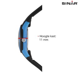 Sinar Horloge - Analoog - Zwart/ Blauw - 29mm - 10 Bar - Zacht Verstelbaar Bandje 12-17,5cm