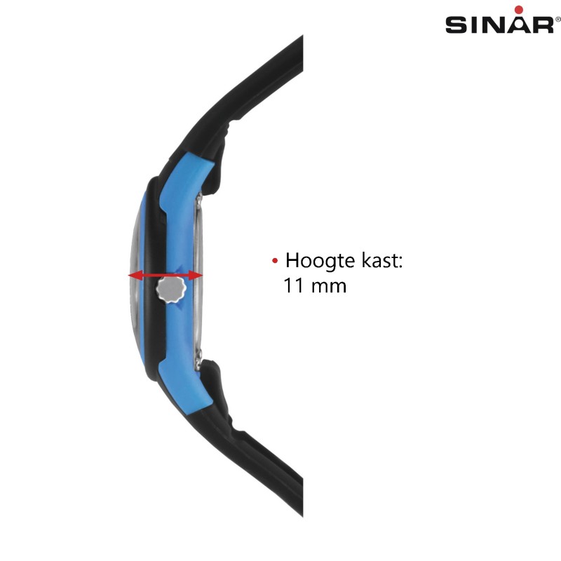 Sinar Horloge - Analoog - Zwart/ Blauw - 29mm - 10 Bar - Zacht Verstelbaar Bandje 12-17,5cm - XB-47-1