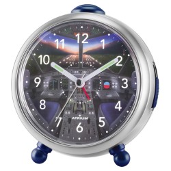 ATRIUM Cockpit Wecker für Kinder – Grau/Blau für Jungen – Leise ohne Ticken – Snooze & Alarm