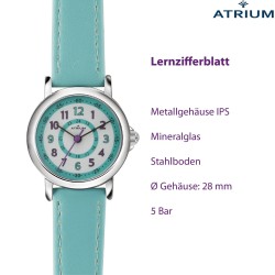 ATRIUM - Kinder Armbanduhr - Mädchen - Türkis / Hell Blau  - 5 bar - Deutlich - Verstellbares  Band - A31-106
