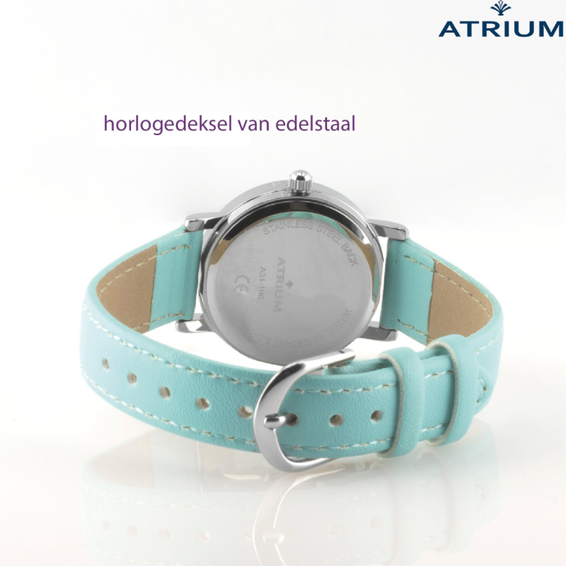 ATRIUM - Horloge Kind - Meisjes - Turquoise / Licht Blauw - 5 bar - Leercijferblad - Duidelijk - Verstelbaar Bandje - A31-106
