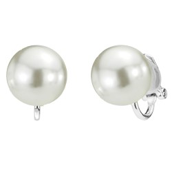 Osira Cli-on Earrings - Silver Coloured - Pearls - 12 mm - Cream - Platinum Plated - 118006/L