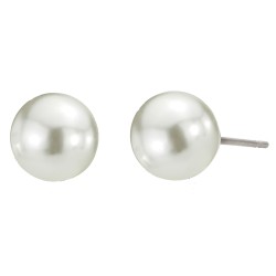 Osira Pierced earrings - Pearls - 8 mm - White - Platinum plated