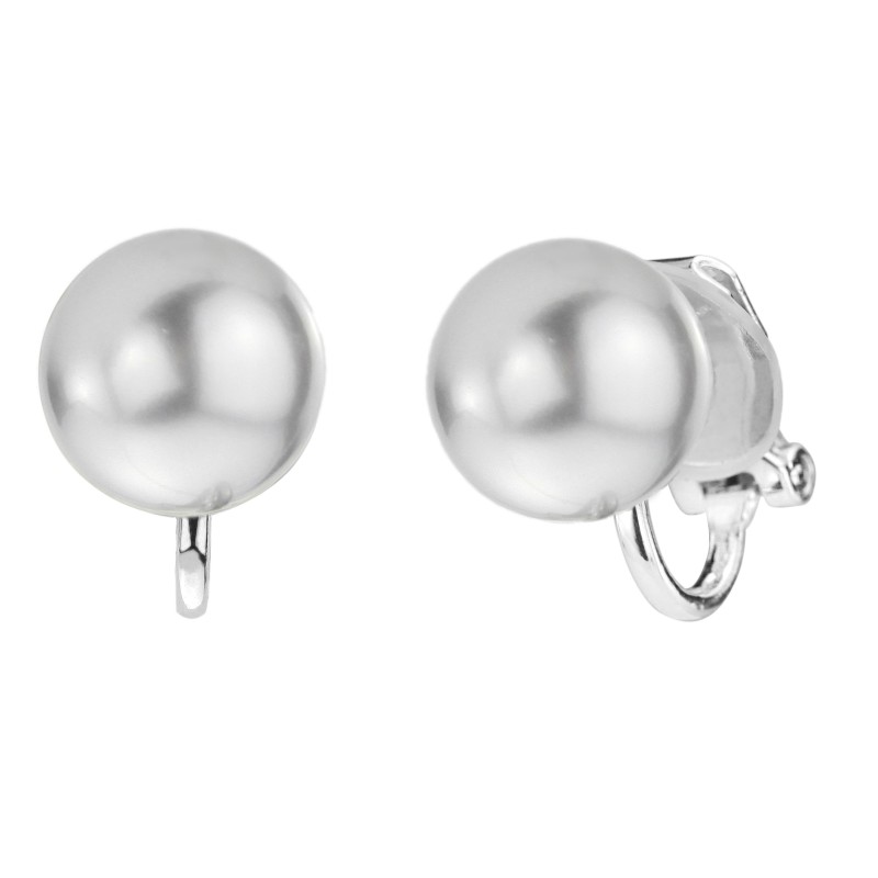 Osira Clip-on Earrings - Silver Coloured - Pearls - 10 mm - Light Grey - Platinum Plated - 118003/L