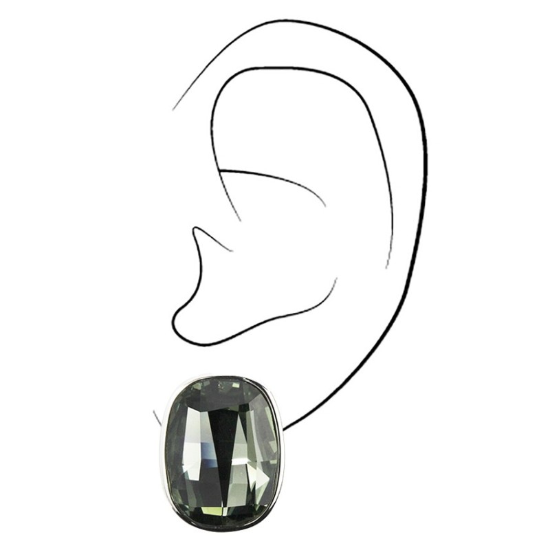 Traveller Clip-on Earrings - Silver Coloured - Swarovski Crystals - Grey - Platinum Plated - 21x17 mm