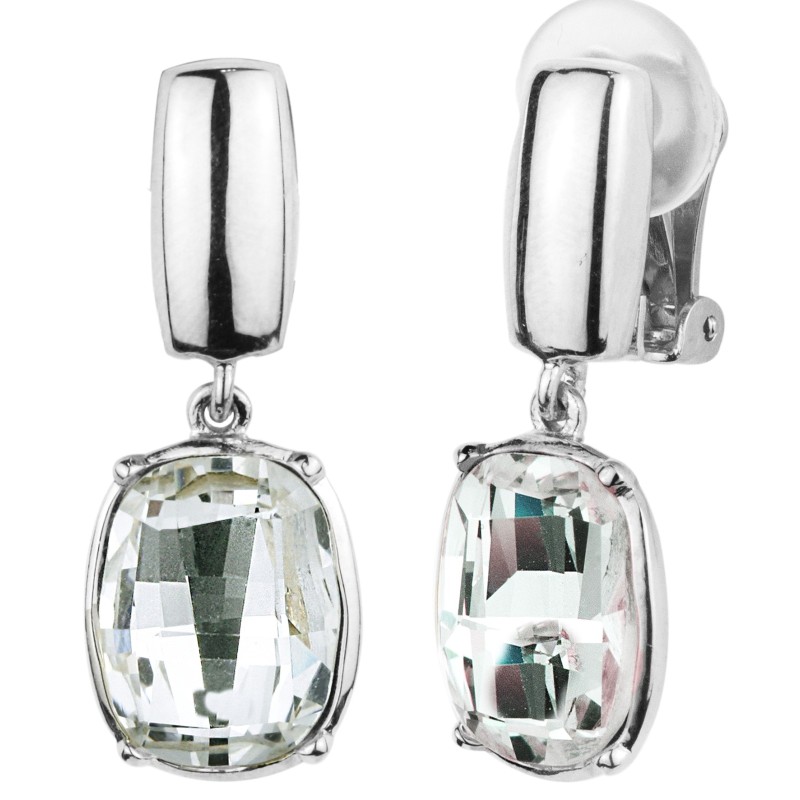 Traveller Ohrclip - Hänger - Silberfaben - Swarovski Kristallen - 15x10mm - Silber - Platiniert - 30x15mm - 157462