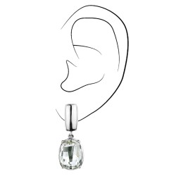 Traveller Clip Oorbellen - Hangers - Zilverkleurig - Swarovski Kristallen - 15x10mm - Zilver - Geplatineerd - 30x15mm - 157462