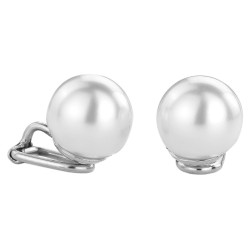 Traveller Clip-on Earrings - Pearls - 12 mm - White - Platinum plated - Silver Coloured