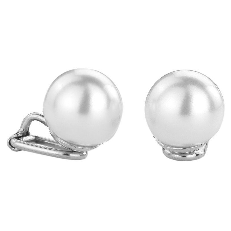Traveller Clip-on Earrings - Pearls - 12 mm - White - Platinum plated - Silver Coloured - 700112