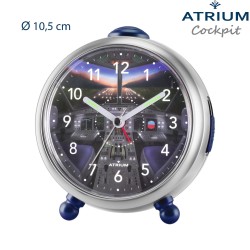 ATRIUM Cockpit Wecker für Kinder – Grau/Blau für Jungen – Leise ohne Ticken – Snooze & Alarm
