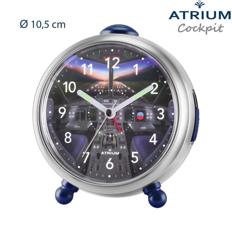 ATRIUM Cockpit Wekker voor Kinderen - Grijs/Blauw - Stil zonder Tikgeluid - Snooze & Alarm