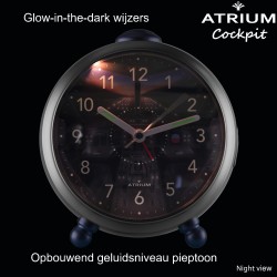 ATRIUM Cockpit Wekker voor Kinderen - Grijs/Blauw - Stil zonder Tikgeluid - Snooze & Alarm