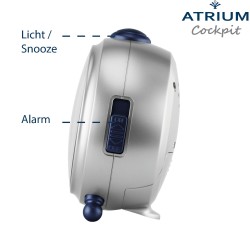 ATRIUM Cockpit Wecker für Kinder – Grau/Blau für Jungen – Leise ohne Ticken – Snooze & Alarm