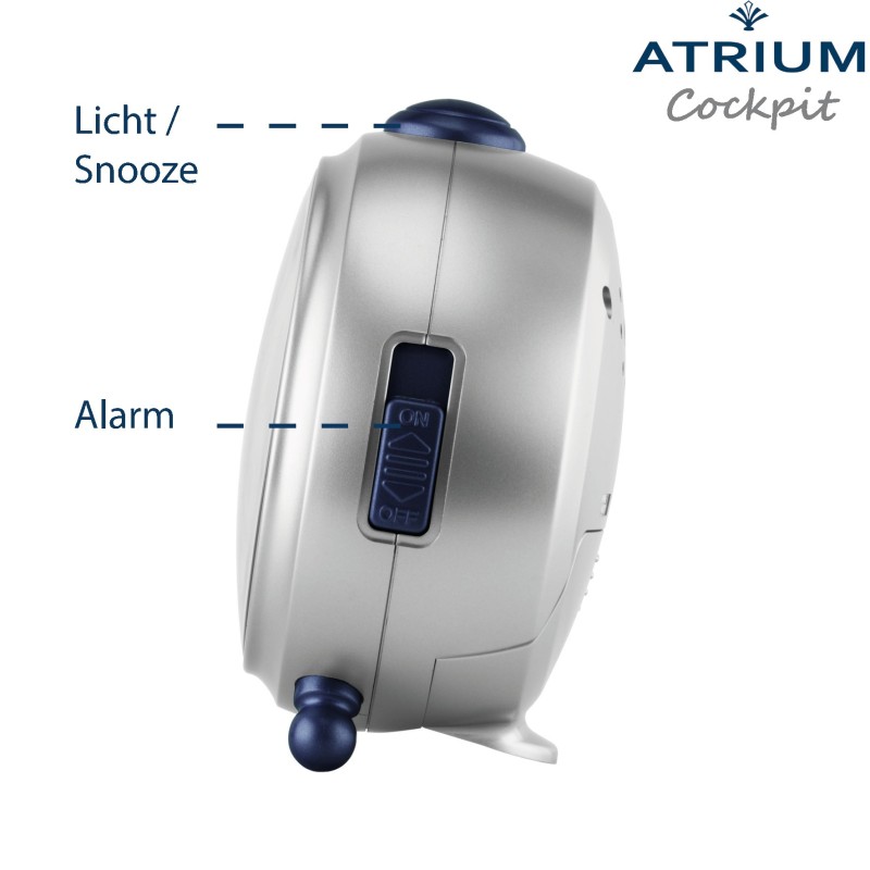 ATRIUM Cockpit Wekker voor Kinderen - Grijs/Blauw - Stil zonder Tikgeluid - Snooze & Alarm