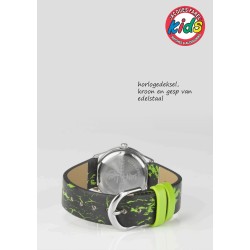 Jacques Farel Children's Watch - Dino - Green&Black - Silver Coloured - Analogue - 3 Bar - Adjustable 12.5-17cm - HCC921