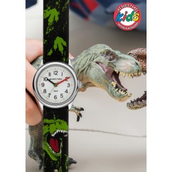 Jacques Farel Kinderhorloge - Dino - Groen & Zwart - Zilverkleurig - Analoog - 3 Bar - Verstelbaar 12,5-17 cm - HCC921