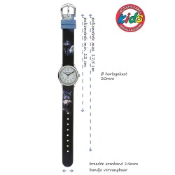 Jacques Farel Kinderhorloge - Wolf - Blauw & Zwart - Zilverkleurig - Analoog - 3Bar - Verstelbaar Bandje 12-17cm - HCC808