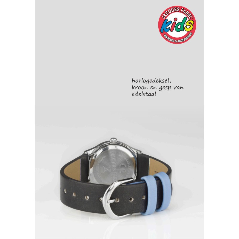 Jacques Farel Kinderhorloge - Wolf - Blauw & Zwart - Zilverkleurig - Analoog - 3Bar - Verstelbaar Bandje 12-17cm - HCC808
