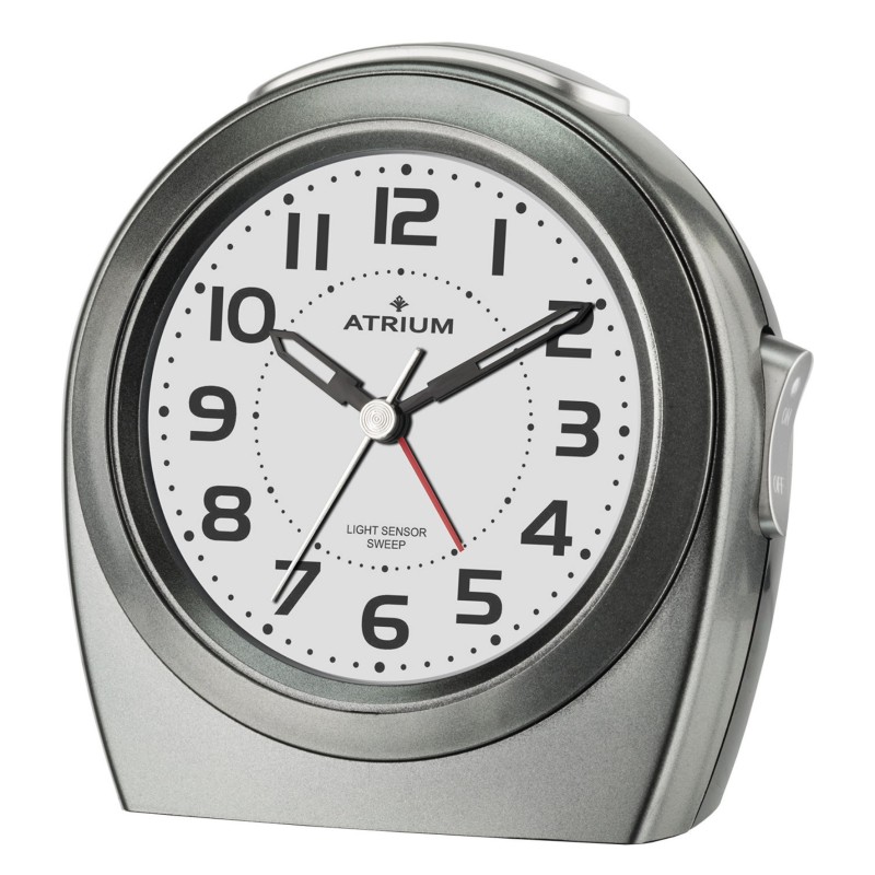 ATRIUM Alarm Clock - Seniors - Analogue - Auto Night Light - Anthracite - Clear - Easy to Use - Without Ticking - A451-4