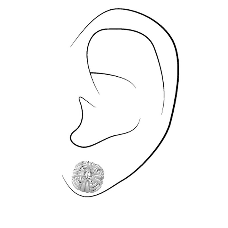 Traveller Stud Earrings - Silver Coloured - Crystals - Platinum Plated - Flower - 10 mm