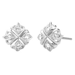 Traveller Stud Earrings - Silver Coloured - Crystals - Platinum Plated - 10 mm