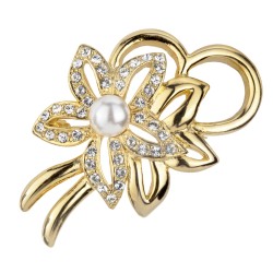 Traveller Brosche - Vergoldet - Perle - 6mm - Weiss - Kristalle - Blüme - 157364