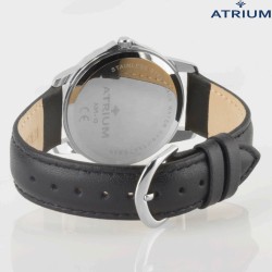 ATRIUM Horloge - Heren - Zilverkleurig - Zwart Leren Bandje (17,5-22,5cm) - Duidelijk Wit Wijzerblad - 37mm