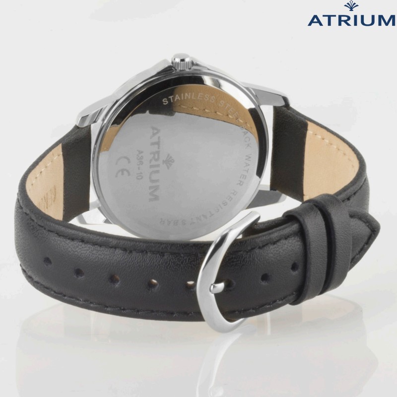 ATRIUM Horloge - Heren - Leer Zwart - Zilverkleurig - A36-10